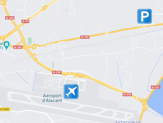 Kaart Locatie van de overdekte parkeerplaats van de luchthaven van Alicante